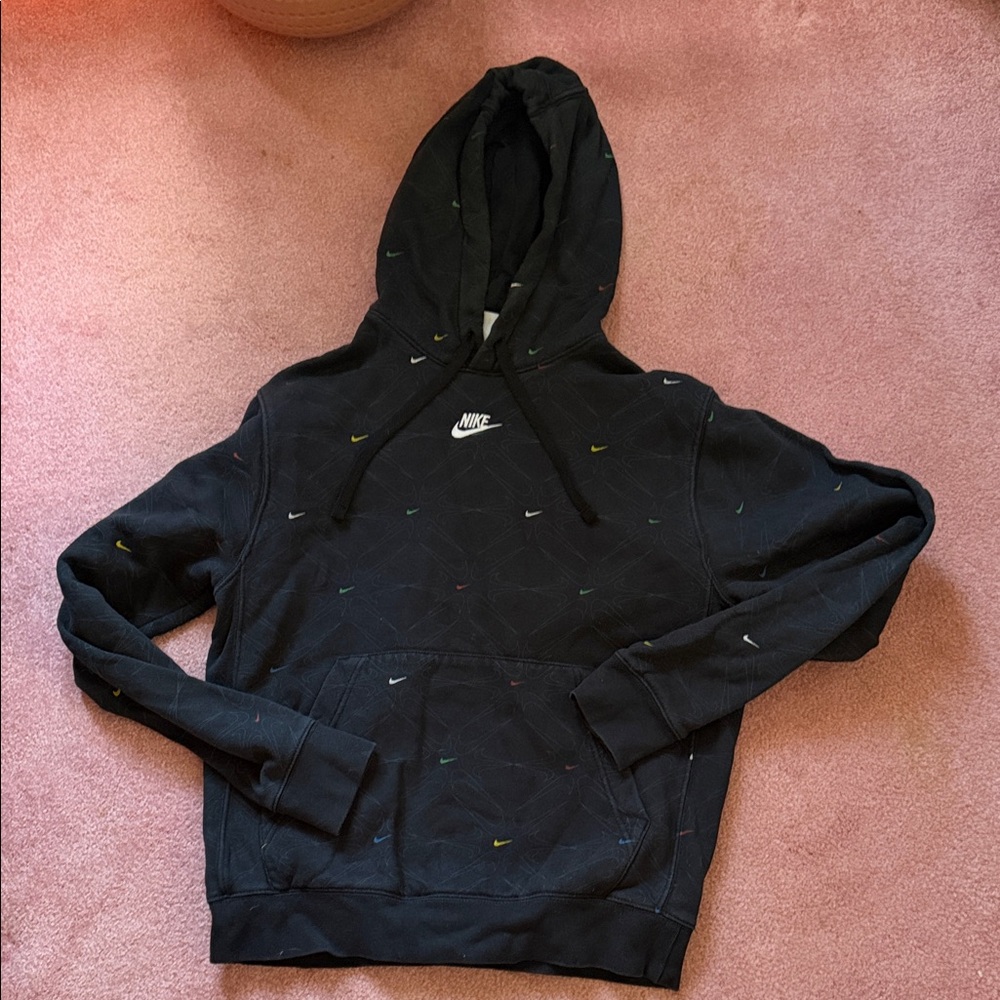 Nike Black Hoodie with Multicolor Mini Swooshes